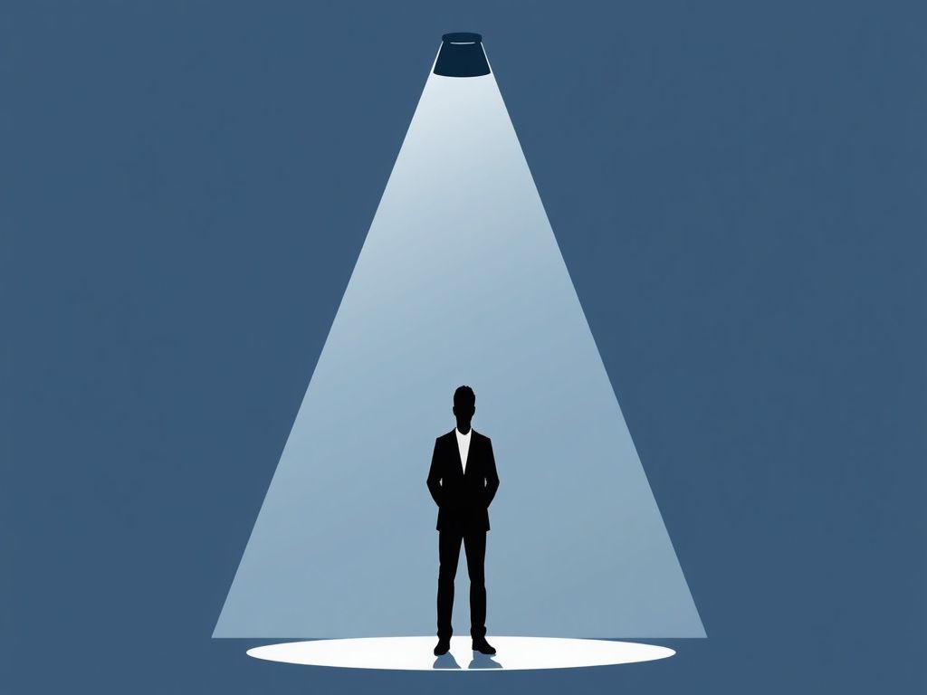 A minimalist professional vector illustration in a trendy flat design, featuring a solitary silhouette standing under a single dramatic spotlight with clean lines and subtle theatrical mask icons to elegantly represent the life and resilience of a celebrated actor.