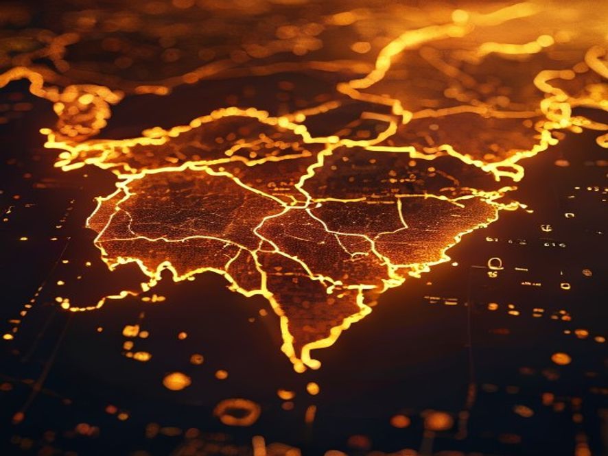 A cinematic, photorealistic 8k image of a glowing digital map of a nation highlighting regional disparities with warm golden light, overlaid with subtle symbols of financial aid and household stability, capturing a sophisticated and serious economic atmosphere.