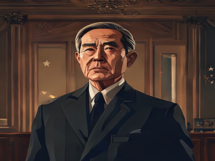 A cinematic, photorealistic 8k portrait of a seasoned veteran politician standing inside a dignified government office, looking thoughtful and strategic, with a subtle backdrop of South Korean political symbolism, capturing a serious and heavy atmosphere of power and decisionmaking.