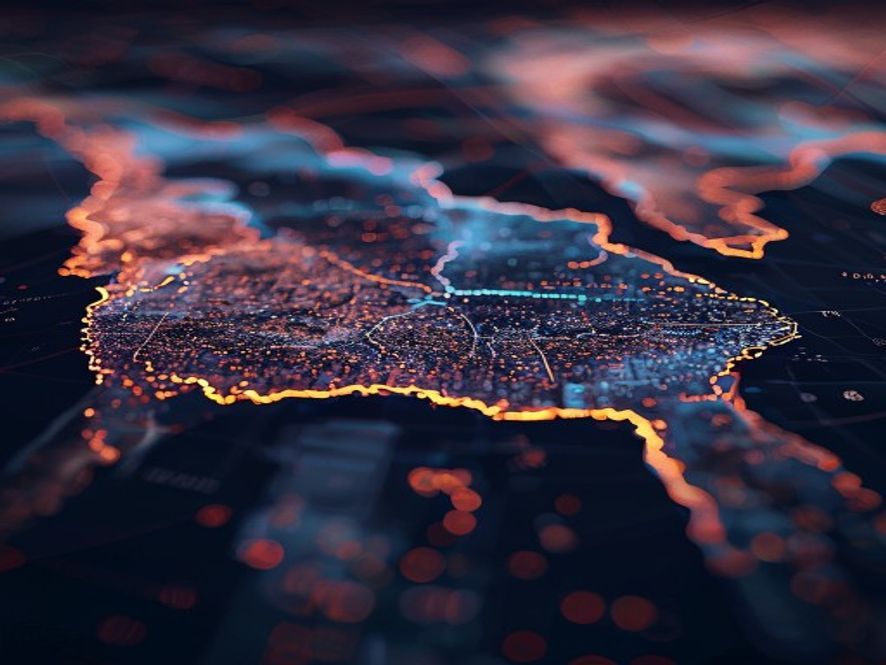 A cinematic and photorealistic 8k image of a blurred, complex digital data map of a nation with conflicting layers of light and shadow, representing political illusion and hidden public sentiment, professional photography style with a dark, contemplative atmosphere.