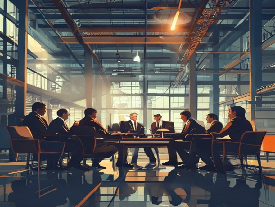 A cinematic, photorealistic, 8k image depicting multiple, intense negotiation sessions between individual subcontracting union representatives and corporate management, set against a backdrop of a bustling modern industrial facility, symbolizing the new era of fragmented labor relations.