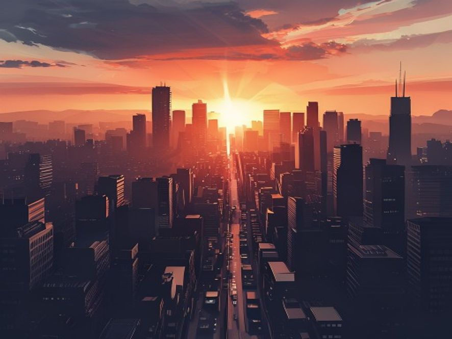 A cinematic and photorealistic 8k image of the iconic Seoul cityscape skyline under a dramatic sunset, symbolizing a transition of power with a metaphorical divide between two contrasting paths, professional atmosphere, highly detailed, sharp focus.