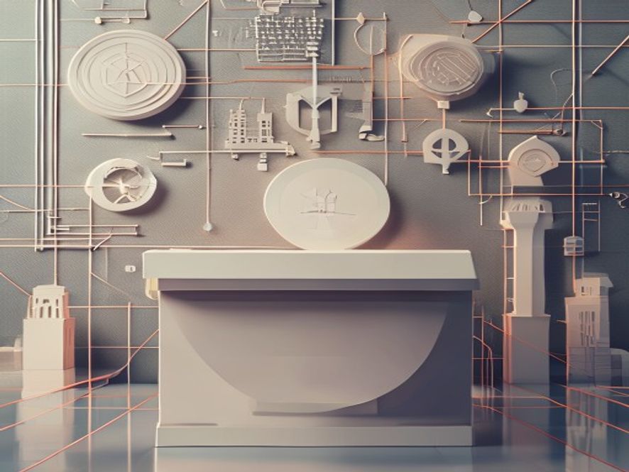 A cinematic and photorealistic 8k image of a modern, diverse ballot box set against a backdrop of complex, interconnected political diagrams and architectural symbols of local government, capturing a sense of democratic transition and structural reform with soft, professional lighting.