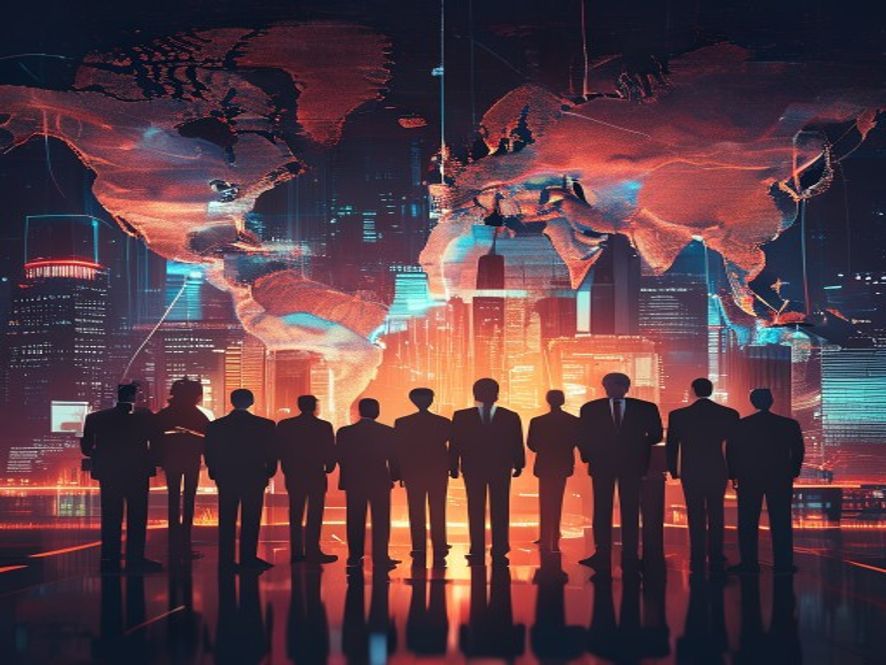 A cinematic and photorealistic 8k image of powerful political leaders in sharp suits standing before a glowing digital map of the South Korean metropolitan area and semiconductor belt, capturing a highstakes atmosphere of strategic election maneuvering and heavyweight political ambition.