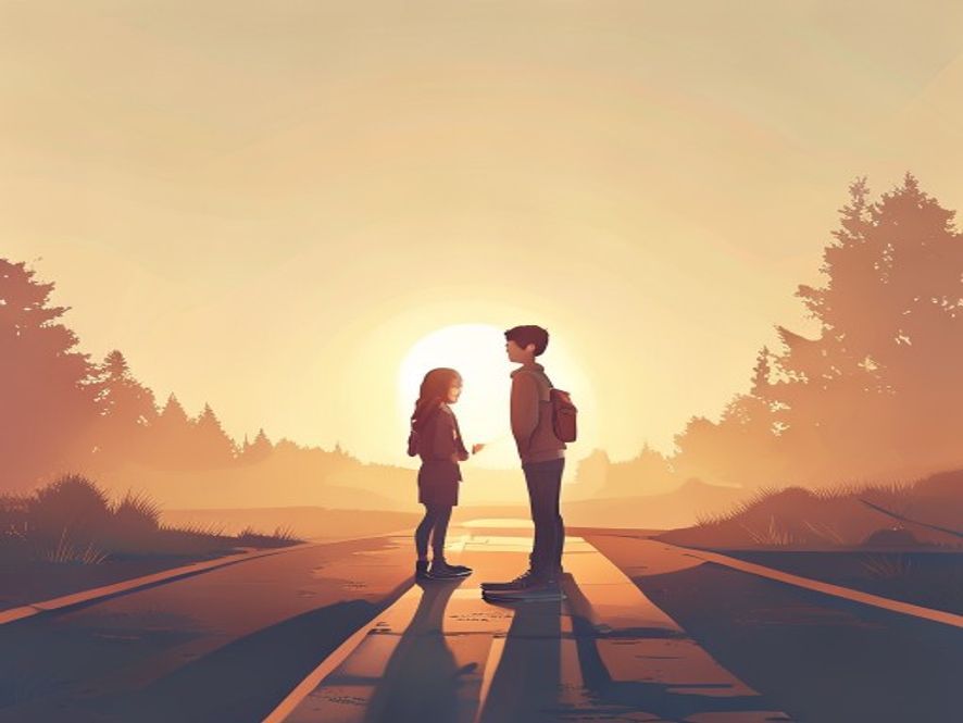 A cinematic and photorealistic 8k image featuring a hopeful young teenager standing at a crossroads in a soft, sunlit environment, representing the social shift toward rehabilitation and guidance over punishment, with a conceptual focus on education and reform, moody and professional lighting.