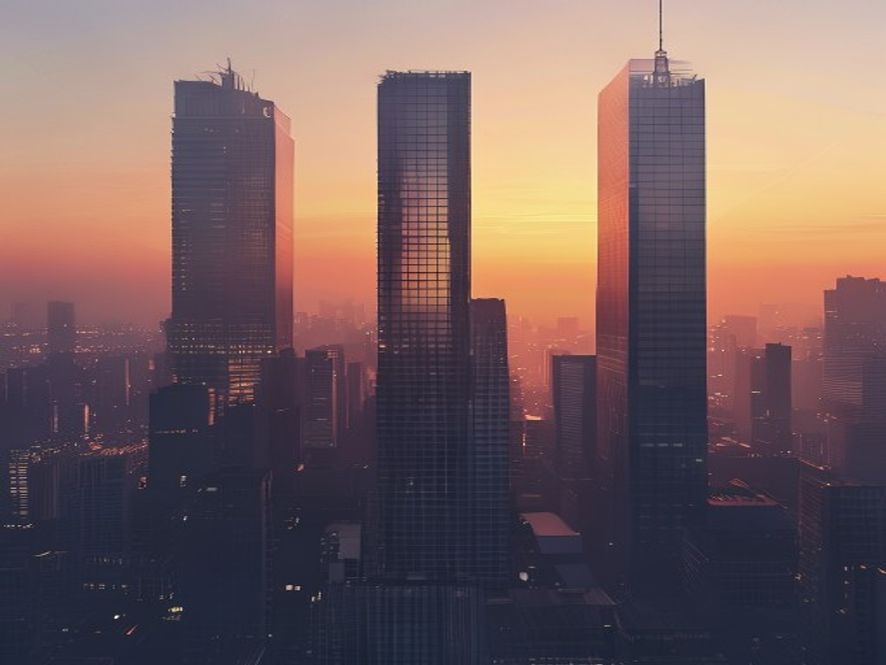 A cinematic and photorealistic 8k image of a highrise Seoul cityscape at sunset, with a subtle conceptual overlay of two opposing architectural blueprints representing supplyfocused development and residential stability, creating a tense and professional atmosphere of urban policy conflict.