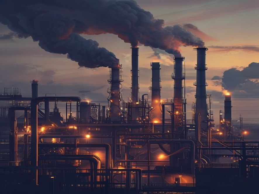 A cinematic, photorealistic 8k image capturing a massive LNG power plant in Busan under a dramatic twilight sky, with embers and smoke rising from a restricted industrial area amidst complex interconnected pipes and steel infrastructure, emphasizing the tense atmosphere of critical energy infrastructure safety and industrial vigilance.