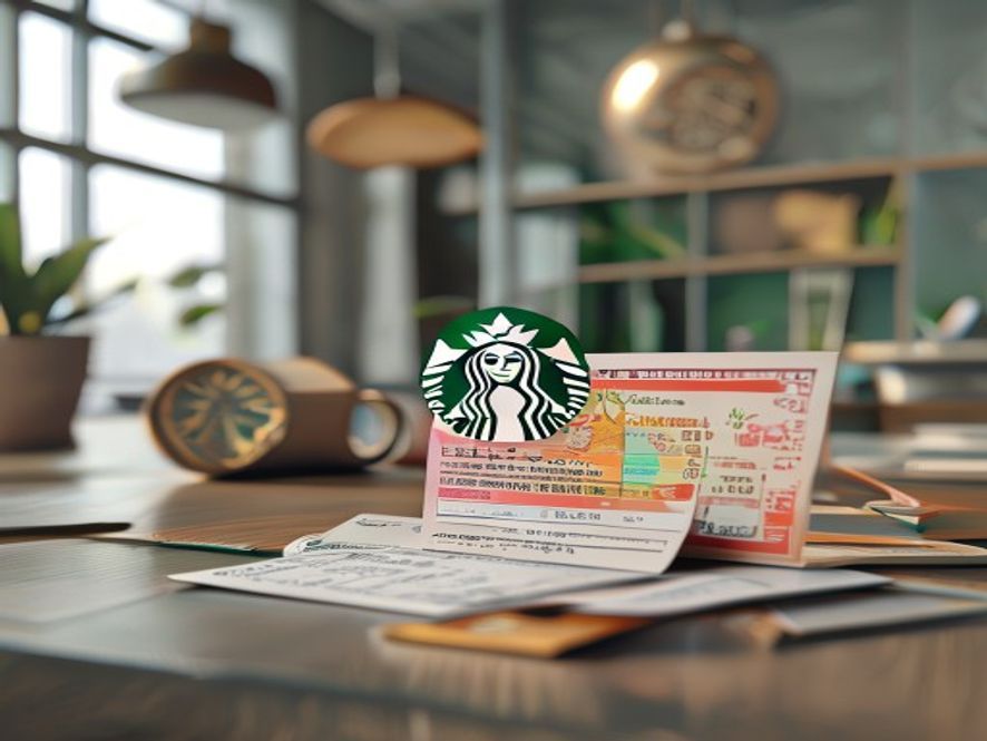 Cinematic, photorealistic 8k image of a conceptual shift in marketing, featuring a single abandoned Starbucks gift icon fading away in the foreground, while a vibrant local currency voucher and diverse regional market vouchers are placed prominently on a clean modern office desk, symbolizing a transition toward communityfocused and versatile consumer rewards, soft natural office lighting, highend professional photography style.