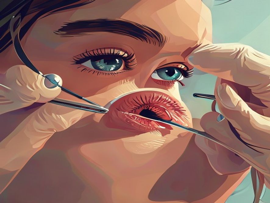 A cinematic and photorealistic closeup of a professional cosmetic tattooist carefully performing a semipermanent eyebrow procedure in a clean, bright, and modern studio, symbolizing the legalization and professional advancement of the industry, 8k resolution.
