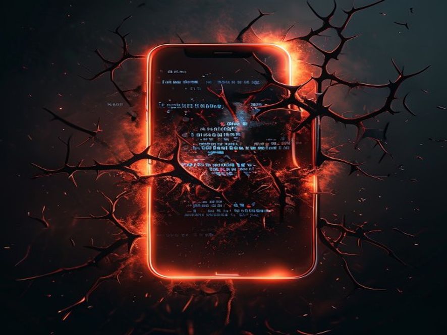 A cinematic, photorealistic 8k image of a glowing digital smartphone screen displaying toxic, fragmented text bubbles that transform into sharp, jagged thorns spreading through a dark, hazy void, symbolizing the dangerous spread of online hate speech, dramatic lighting, high contrast, conceptual art style.