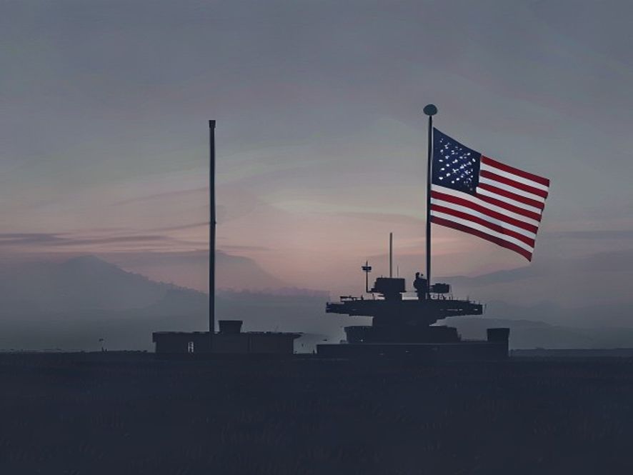 A cinematic, photorealistic 8k image of the South Korean and American flags standing sidebyside on a vast, misty landscape overlooking a tense, strategic military command center at twilight, symbolizing the shifting geopolitical landscape and the transformation of the ROKU.S. military alliance.