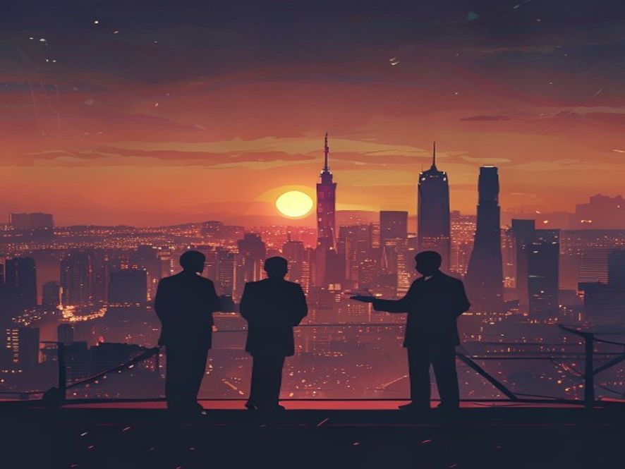 Cinematic and photorealistic 8k image of two silhouettes of political candidates engaged in a heated debate on a grand stage, with a glowing panoramic skyline of Seoul representing the citys future in the background, captured with dramatic lighting and professional atmosphere.
