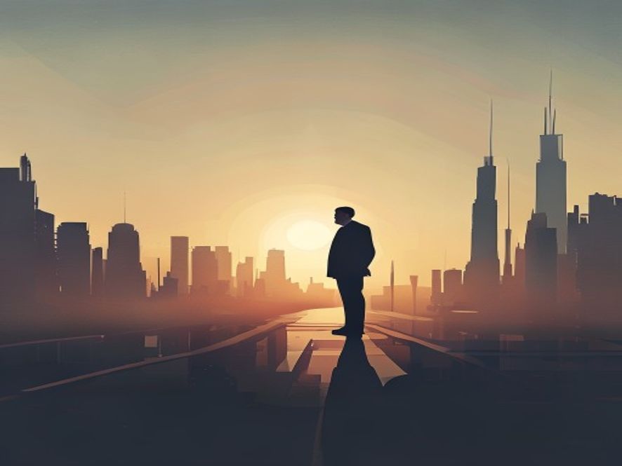 A cinematic, photorealistic 8k image of a highstakes political crossroads, featuring a silhouette of a modern politician standing between the fading, shadowy echoes of past leadership and a bright, uncertain horizon of a modern cityscape, capturing a tense and contemplative atmosphere of political dilemma and identity crisis.