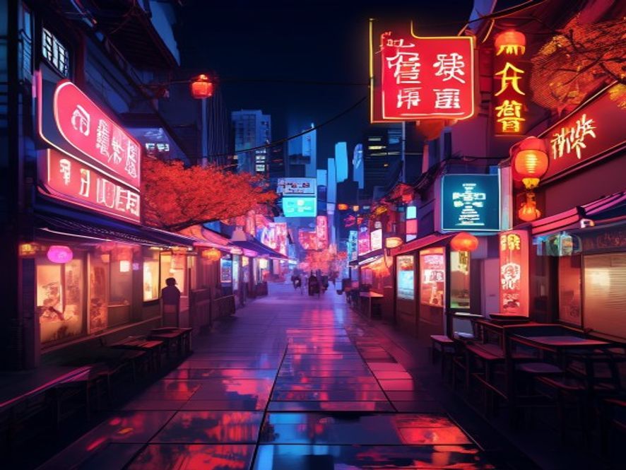 A cinematic, photorealistic 8k image capturing the contrast between a modern South Korean cityscape and vibrant, neonlit Chinese cultural elements like spicy hot pot and hightech digital game graphics, reflecting a shifting cultural landscape and the rapid integration of trends, dramatic lighting, high detail.