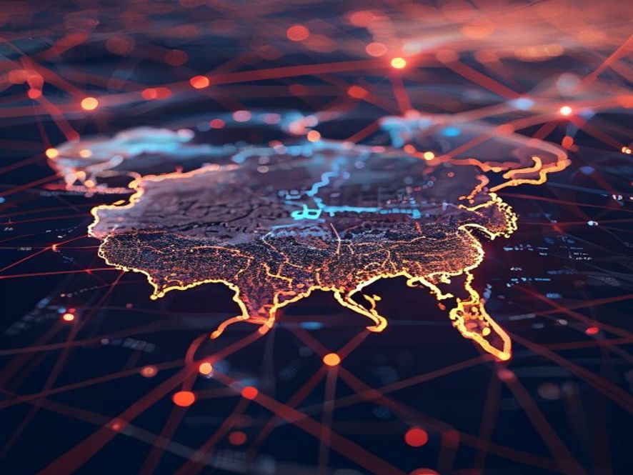 A cinematic and photorealistic 8k image featuring a subtle, hightension political atmosphere with a stylized map of the Korean peninsula superimposed over a digital global supply chain network, symbolizing intense US scrutiny of Chinese influence, dramatic lighting, sharp focus, professional color grading.
