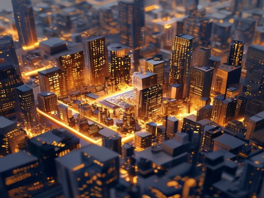 A cinematic, photorealistic 8k image showing a glowing microchip transforming into a dense urban skyline of apartment buildings, symbolizing the diversion of industrial semiconductor wealth into the real estate market, with a dramatic contrast between hightech golden light and cold concrete architecture.