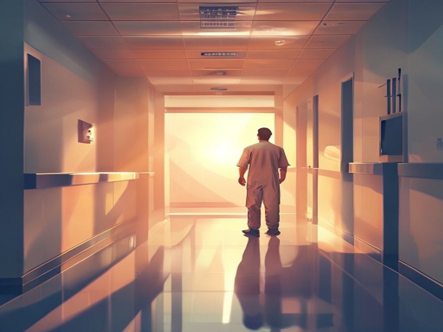 A cinematic and photorealistic 8k image featuring a dedicated surgeon standing in a modern, welllit hospital corridor, symbolizing the transformation of the essential healthcare ecosystem with a warm, hopeful light shining through the window, emphasizing balance, stability, and medical equity.