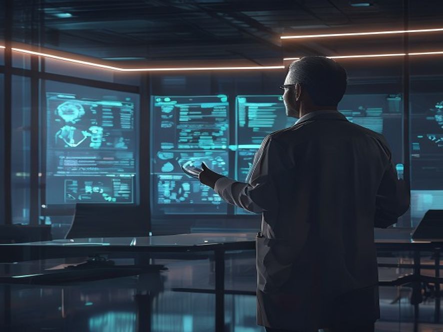 A professional medical leader standing in a modern, dimlit strategy room looking at complex policy data on a holographic display, representing a shift from street protests to strategic intellectual advocacy, cinematic lighting, photorealistic, 8k, highly detailed, somber and thoughtful atmosphere.