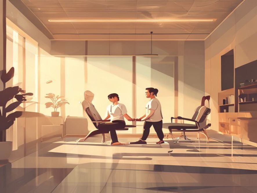 A professional physical therapist leading a personalized, oneonone rehabilitation session in a modern, private, and sunlit wellness center, cinematic lighting, photorealistic, 8k, professional atmosphere, minimalist interior design.