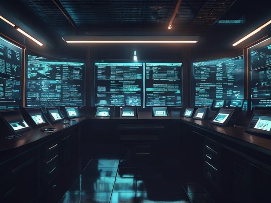 A cinematic, photorealistic 8k image showing a dimly lit, hightech election ballot counting room with glowing data screens displaying complex digital election results and error warnings, reflecting a somber and tense atmosphere of systemic scrutiny and critical investigation.