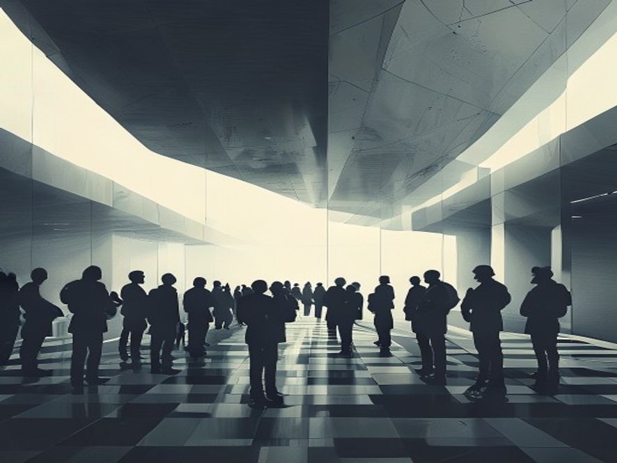 A cinematic and photorealistic 8k image featuring a complex chesslike decisionmaking environment, where silhouettes of soldiers from different branches representing unique military identities stand on one side, facing a sleek, modern, yet sterile architectural structure representing the debate over military academy unification, emphasizing the tension between administrative efficiency and specialized national defense, captured in a dramatic and solemn atmosphere.
