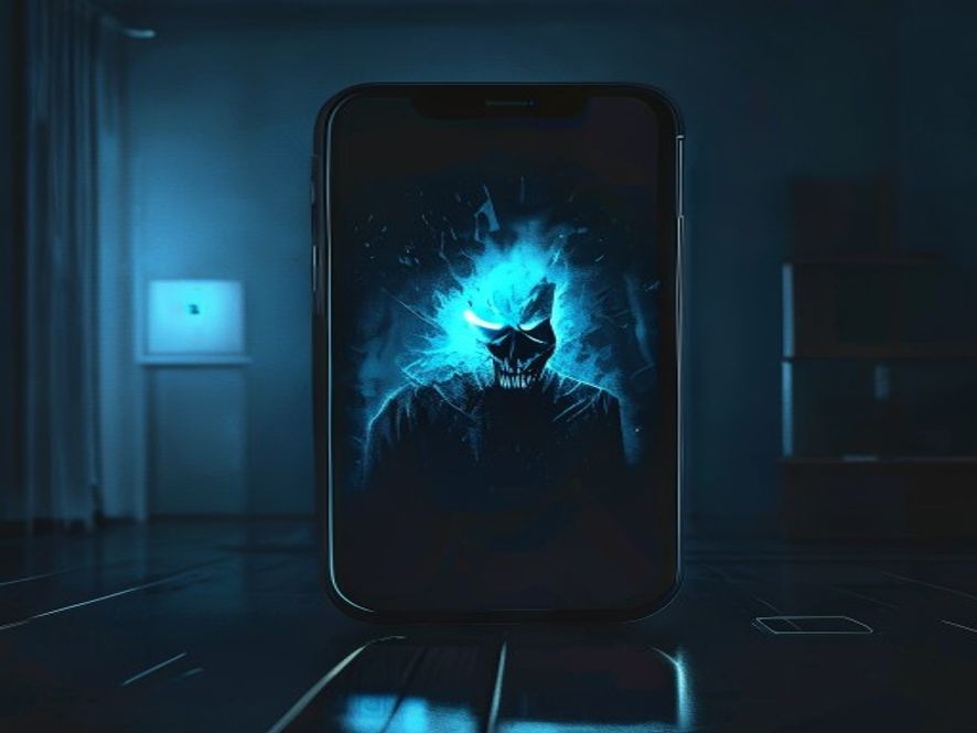 A cinematic, photorealistic 8k image of a glowing smartphone screen displaying a dark, menacing threat message in a dimly lit, cold room, casting an eerie blue light on a tense, unrecognizable silhouette, symbolizing the chilling impact of digital anonymity and societal fear.