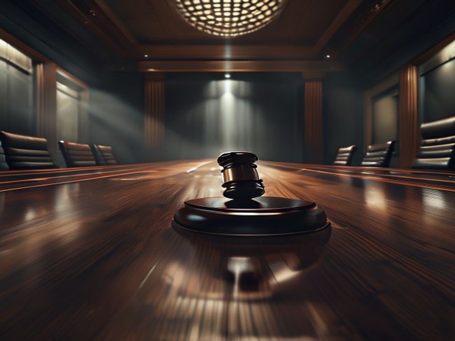 A cinematic, photorealistic 8k image of a highstakes political boardroom with a solemn atmosphere, featuring a large empty gavel resting on a polished wooden table, symbolizing a tense internal power struggle and the uncertain future of political ethics, dramatic lighting casting deep shadows to evoke a sense of division and scrutiny.