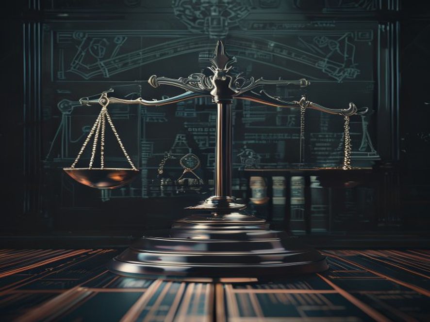 A cinematic, photorealistic 8k image depicting a conceptual balance scale representing the legal tension between a police badge and a prosecutors gavel, set against a dark, moody courtroom backdrop with intricate blueprints of judicial systems in the background, symbolizing justice and institutional oversight.