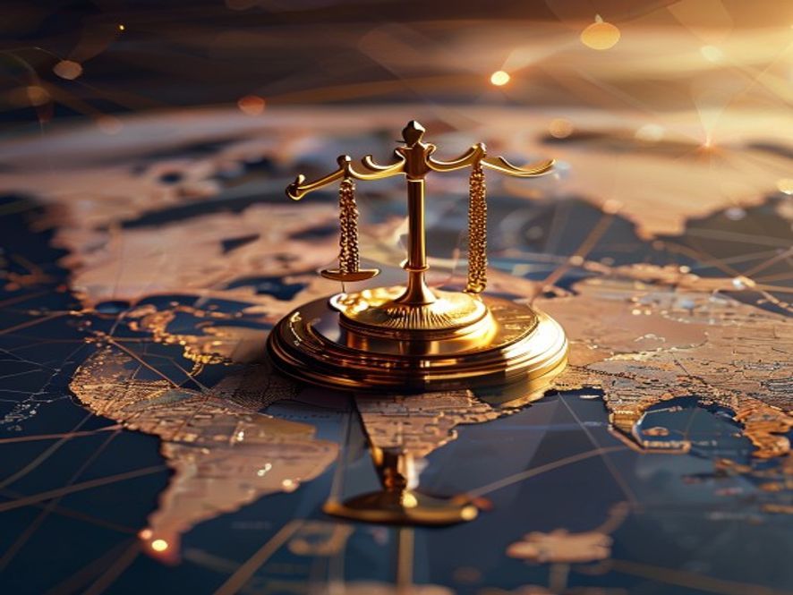 A cinematic, photorealistic 8k image of a conceptual diplomatic balance scale placed on a map of the world, with one side holding a golden relief aid symbol and the other side surrounded by subtle geopolitical strategic elements, bathed in soft dramatic lighting, reflecting a theme of careful international diplomacy and strategic global positioning.
