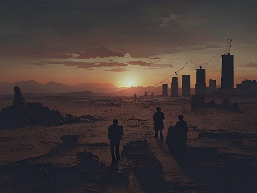 A cinematic, photorealistic 8k image showing a tense geopolitical standoff in the Middle East, with a dramatic desert landscape in the background under a dim, twilight sky, representing highstakes diplomacy and global economic uncertainty with subtle visual metaphors of crumbling ancient ruins and a rising oil market graph overlay, highly detailed and moody.