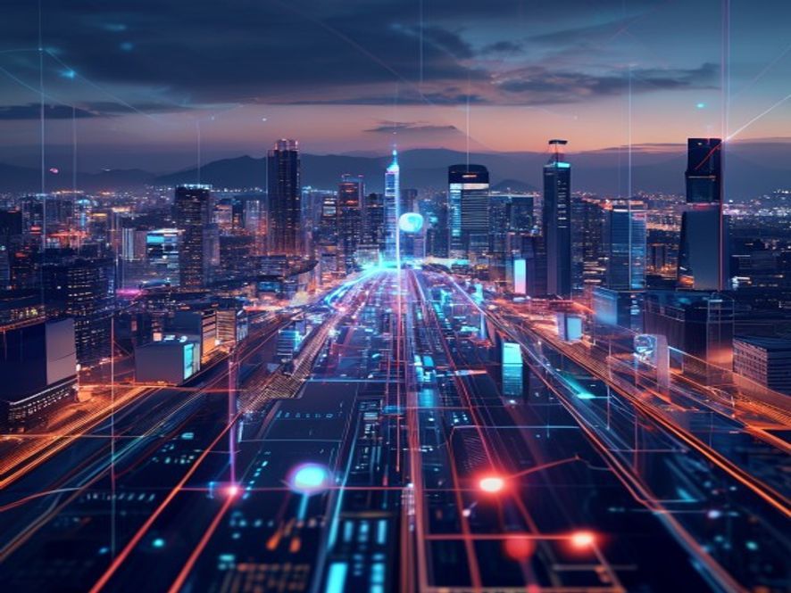 A cinematic and photorealistic 8k image featuring a futuristic, glowing holographic interface of a global supply chain network connecting Seoul and San Francisco, symbolizing South Koreas pivotal role in AI hardware and software integration, set against a sophisticated, hightech architectural backdrop with professional and ambitious atmosphere.