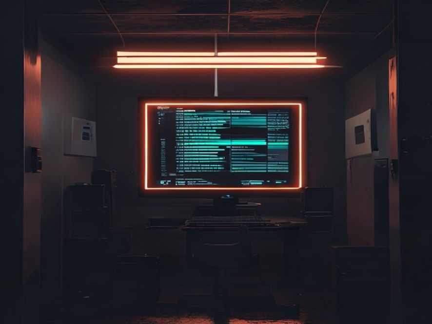 A cinematic, photorealistic 8k image featuring a lonely, glowing computer screen displaying a complex spreadsheet error in a dim, deserted polling station, symbolizing the fragile integrity of democracy and systemic failure, dramatic lighting, high contrast.
