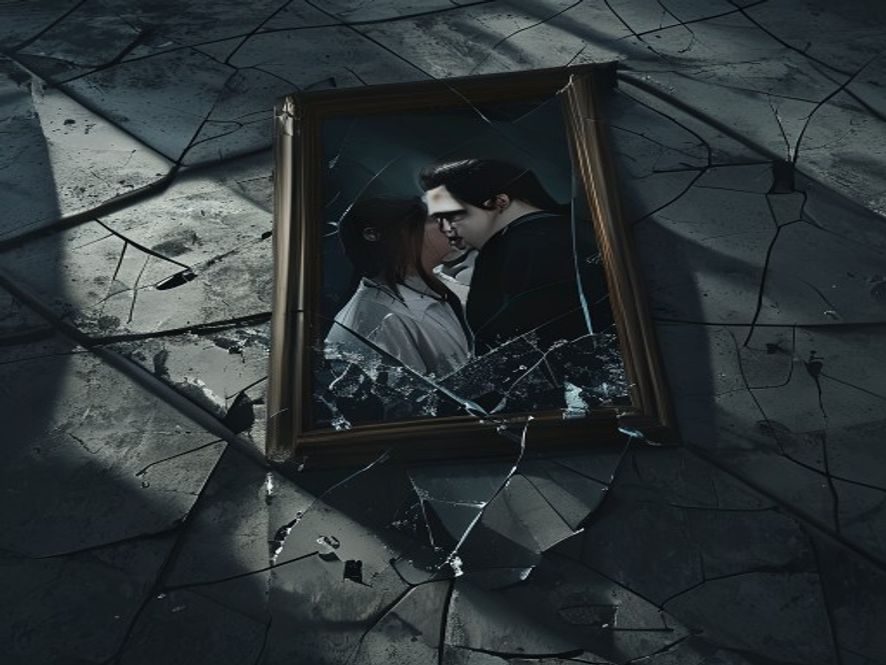 A cinematic, photorealistic 8k image depicting a dark, moody scene of a shattered family portrait on a cold concrete floor, symbolizing the devastating consequences of private vengeance and broken trust, with dramatic shadows and sharp focus on the cracked glass.