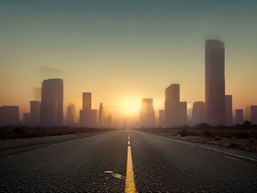 A cinematic, photorealistic 8k image of a desolate, scorched urban landscape under a blindingly intense sun, with visible heat haze shimmering over cracked asphalt, symbolizing the climate crisis and the recordbreaking 41.4degree heatwave.