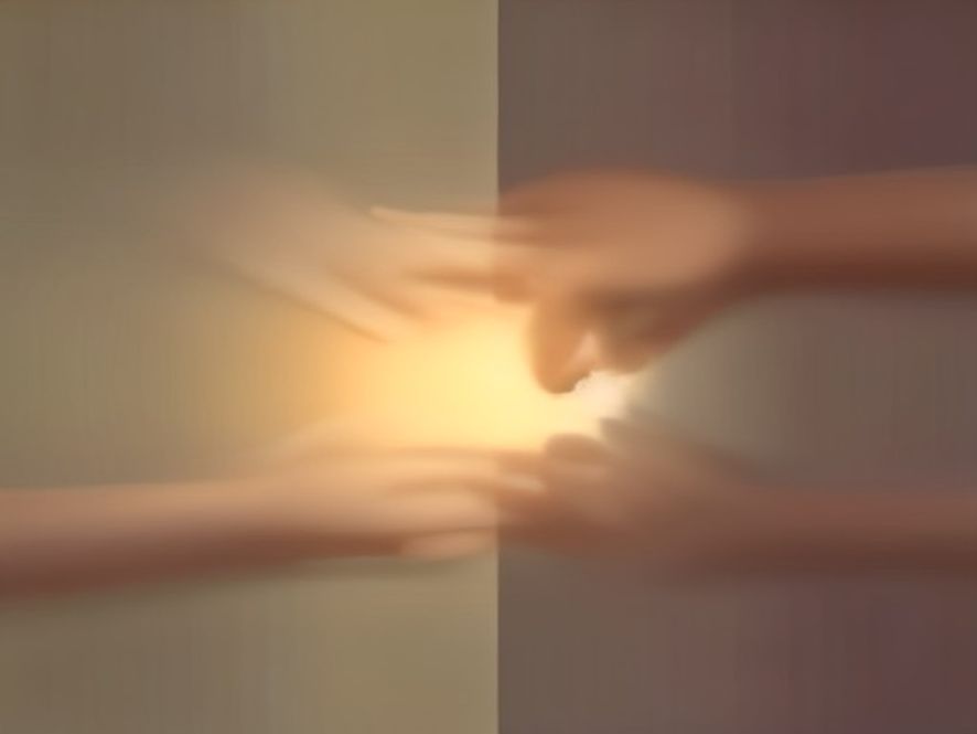 A cinematic and photorealistic 8k image featuring two hands reaching out to clasp each other against a soft, goldenhour backdrop, symbolizing 19 years of deeprooted international solidarity and mutual support between South Korea and Japan, warm and emotive atmosphere.