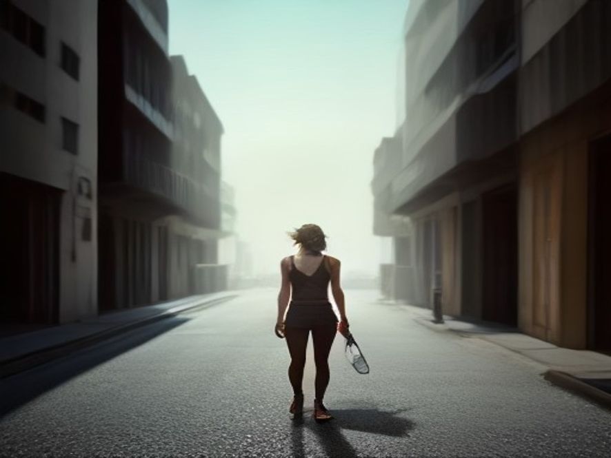 A cinematic, photorealistic 8k image of a person standing on a sweltering, heatdistorted city street under a scorching sun, with visible heat waves rising from the concrete pavement, capturing a sense of oppressive danger and extreme summer heat.