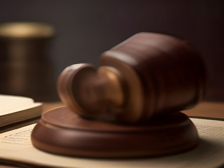 A cinematic, photorealistic 8k image of a weathered wooden gavel resting on a stack of legal documents with the scales of justice blurred in the background, symbolizing the shift and balance of South Korean judicial power, moody lighting with a sharp focus on the gavel.