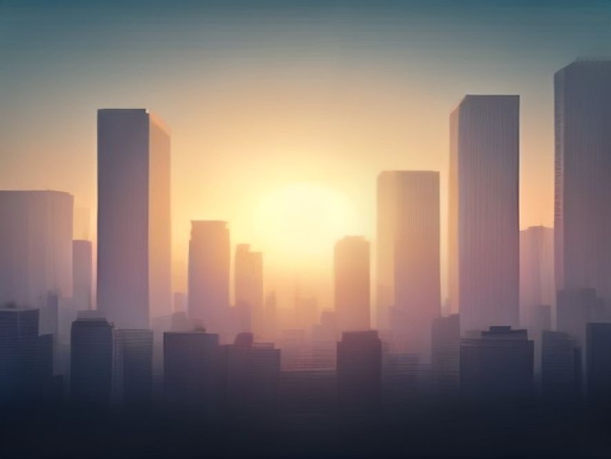 A cinematic, photorealistic 8k image showing a shimmering, heatdistorted Seoul cityscape under a scorching sun with concrete buildings radiating intense heat waves, capturing an oppressive and recordbreaking summer atmosphere.