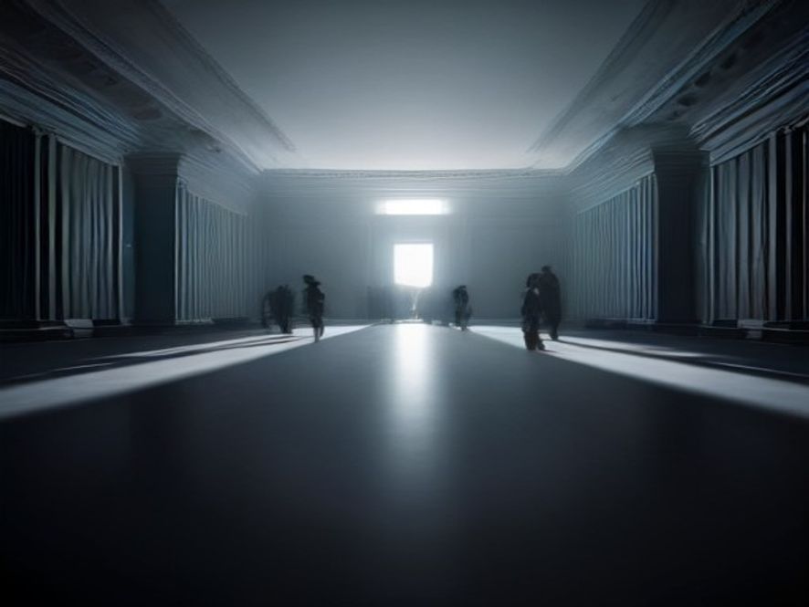 A cinematic, photorealistic 8k image of a highstakes political arena featuring tense, shadowed silhouettes of politicians standing apart in a dim, grand hall, symbolizing internal ideological conflict and the complex power struggle within a major party, with a cold and dramatic atmosphere.