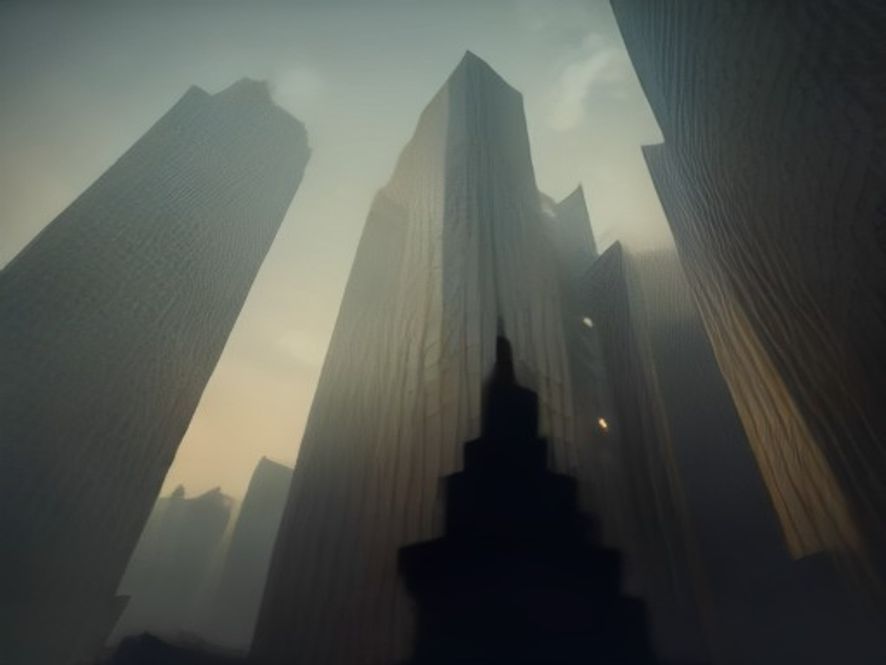 A cinematic, photorealistic 8k image featuring a grand, imposing corporate skyscraper silhouette behind a weight scale balancing a golden wedding ring and heavy stacks of currency, symbolizing the immense economic weight and legal tension of a historic highstakes divorce settlement.