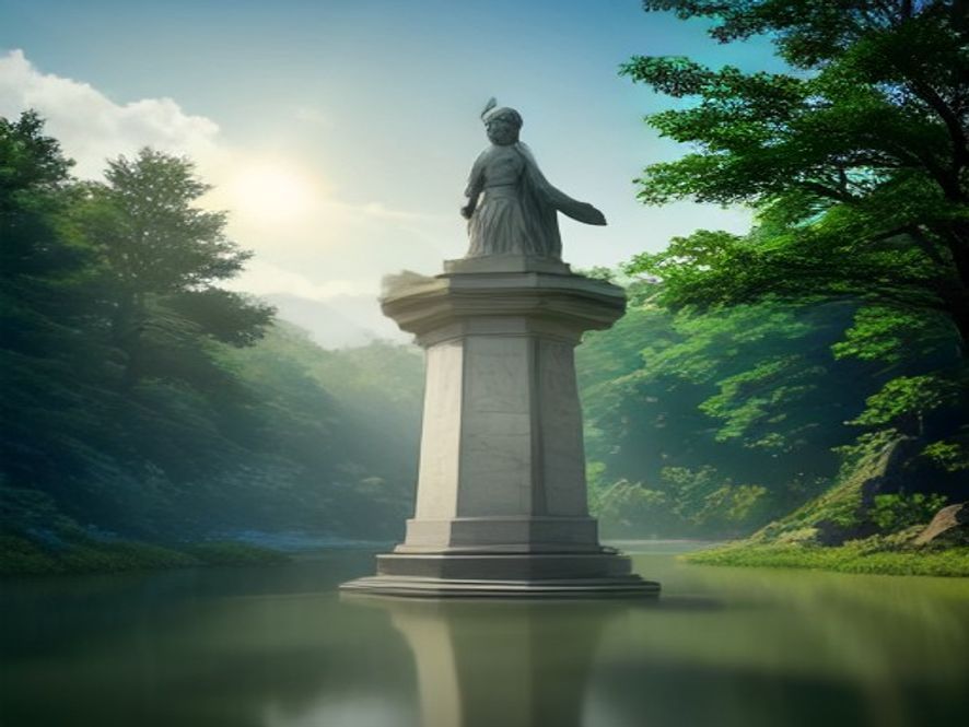 A cinematic and photorealistic 8k image featuring a sunlit memorial monument in a lush, serene landscape of Uiseong, representing the bridge between the legacy of historical Korean independence activists and a modern, united local community, with a warm, reflective atmosphere of historical reverence and future hope.