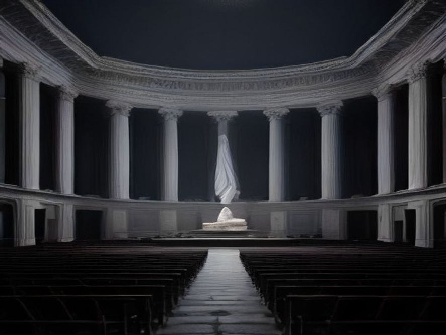 A cinematic, highquality photograph of a majestic, weathered stone constitution book placed at the center of a grand, dimly lit political assembly hall, symbolizing a monumental shift in national governance, photorealistic, 8k, dramatic lighting, epic atmosphere.