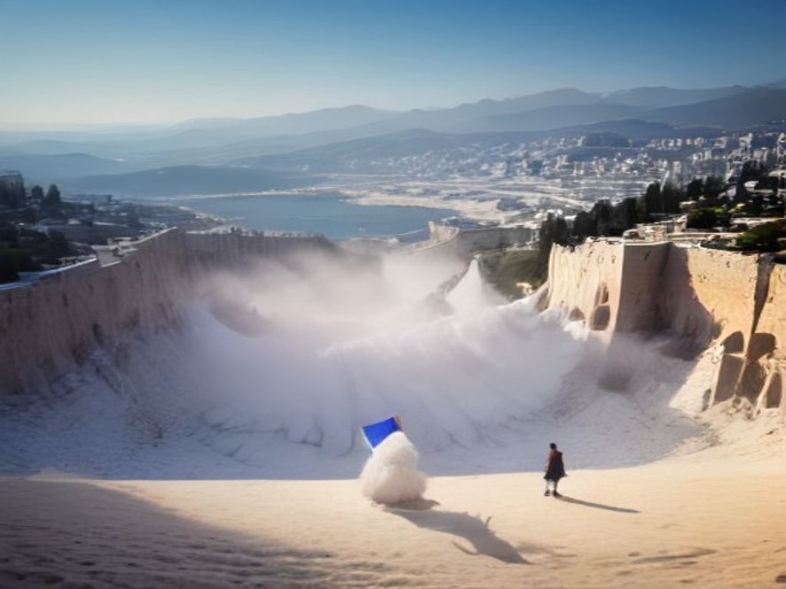 A cinematic and photorealistic 8k wide shot capturing a group of Korean people standing proudly in the historic, sundrenched landscapes of Jerusalem, holding the South Korean flag under a clear blue sky, evoking a sense of solemnity, unity, and patriotic spirit.