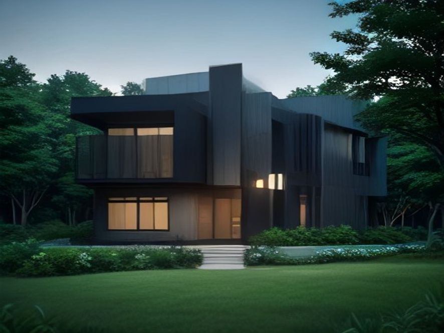 A cinematic, photorealistic 8k wideangle shot of a modern, ecofriendly residential architectural concept integrated into the lush green spaces of Yongsan Park, featuring a soft golden sunset glow, highend urban planning, and a visionary atmosphere for young professionals.