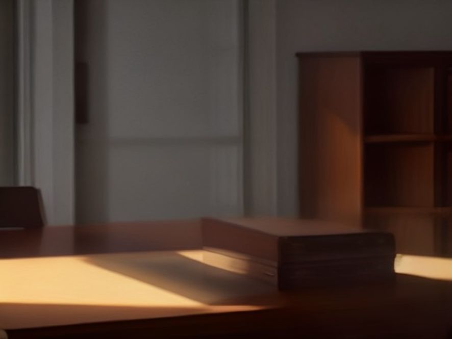 A cinematic, photorealistic 8k image of an empty, majestic mahogany desk in a dimly lit, highend government office, with a single resignation letter resting on the desk under a dramatic spotlight, symbolizing political transition and administrative vacuum, deep shadows and somber atmosphere.