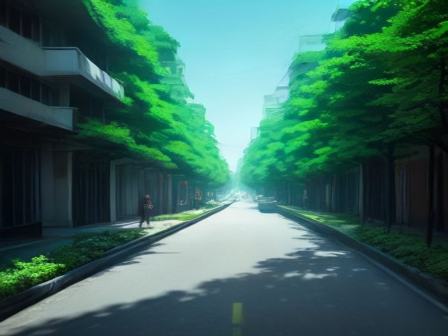 Cinematic, photorealistic 8k wide shot of a modern Seoul city street during a scorching summer day, featuring lush green trees and architectural designs casting long, cool shadows over pedestrians walking comfortably on a welldesigned shaded path, vibrant urban atmosphere, high detail.