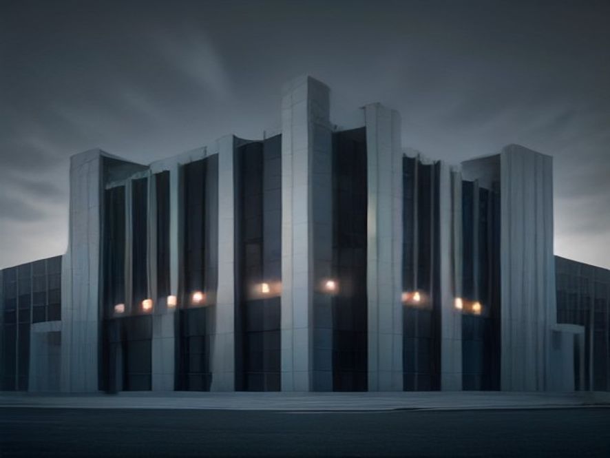 A cinematic and photorealistic 8k image of the iconic, cold stone exterior of a National Intelligence Service headquarters building under a dark, dramatic sky with long shadows, symbolizing a deep political investigation and the weight of justice, capturing a solemn and tense atmosphere of national security crisis.