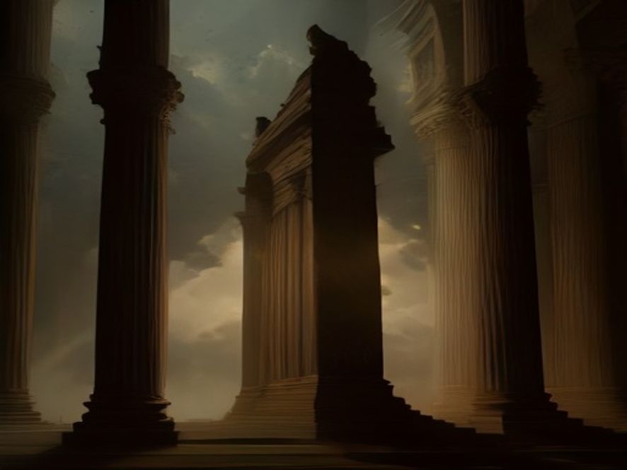 A cinematic and highcontrast photorealistic 8k image depicting a tense, metaphorical standoff between a grand scale of justice and the pillars of executive power, featuring a glowing golden scale of justice partially overshadowed by a heavy, dark geometric silhouette representing political friction, set in a somber and moody atmosphere that reflects a clash of constitutional order.