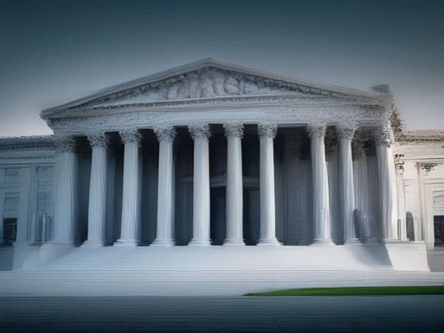 A cinematic, photorealistic 8k image of the iconic scale of justice standing solemnly before the grand, imposing architecture of a modern supreme court building at twilight, symbolizing judicial reform, transparency, and the pursuit of institutional integrity.