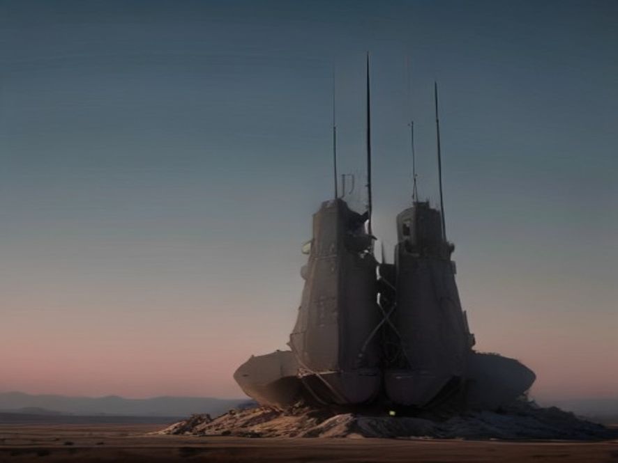 A cinematic, photorealistic 8k image of a hightech Patriot missile defense system standing guard in a desolate landscape at dusk, symbolizing the heavy geopolitical weight and strategic dilemma faced by South Korea, with dramatic lighting emphasizing tension and national security.